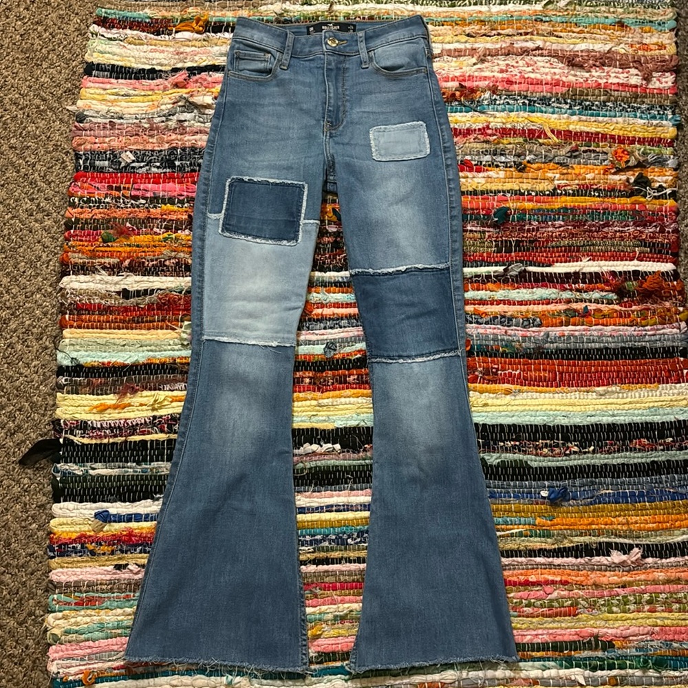 Hollister denim patch work flare jeans
